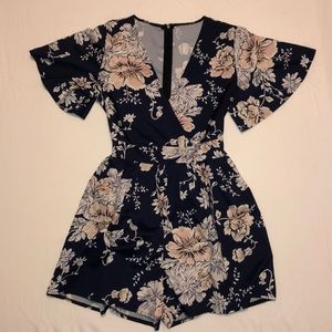 Navy Floral Shortsleeved Romper